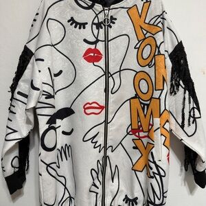 Women's White and Black Bomber Jacket